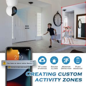 4MP Indoor Camera, 2K Security Camera for Baby Monitor, 360° PTZ Wireless Cameras for Home Security, 5G & 2.4G WiFi Pet Camera with Phone App, Night Vision Motion Detection Siren Works with Alexa