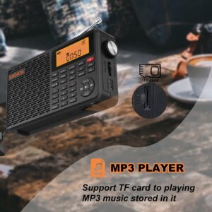 XHDATA D109 Portable Shortwave Radio - Battery Operated AM FM SW LW World Band Radio DSP Good Reception Radio with Great Sound Mp3 Speaker Wireless BT Alarm Clock Sleep Function TF Card Support