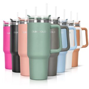 dloccold 40 oz tumbler with handle, insulated coffee tumbler with lid and straw, car cup holder friendly (aquamarine)