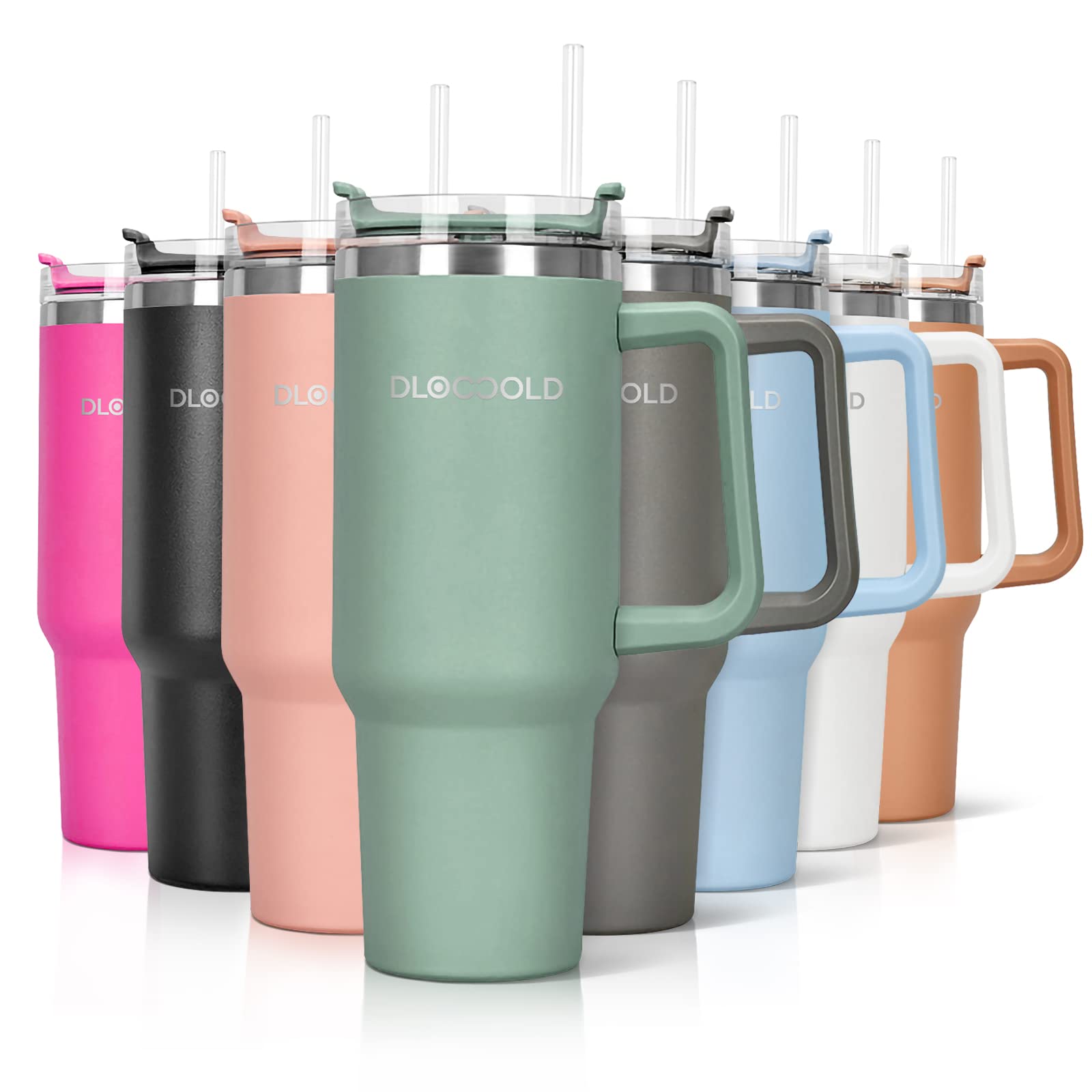 DLOCCOLD 40 oz Tumbler with Handle, Insulated Coffee Tumbler with Lid and Straw, Car Cup Holder Friendly (Aquamarine)