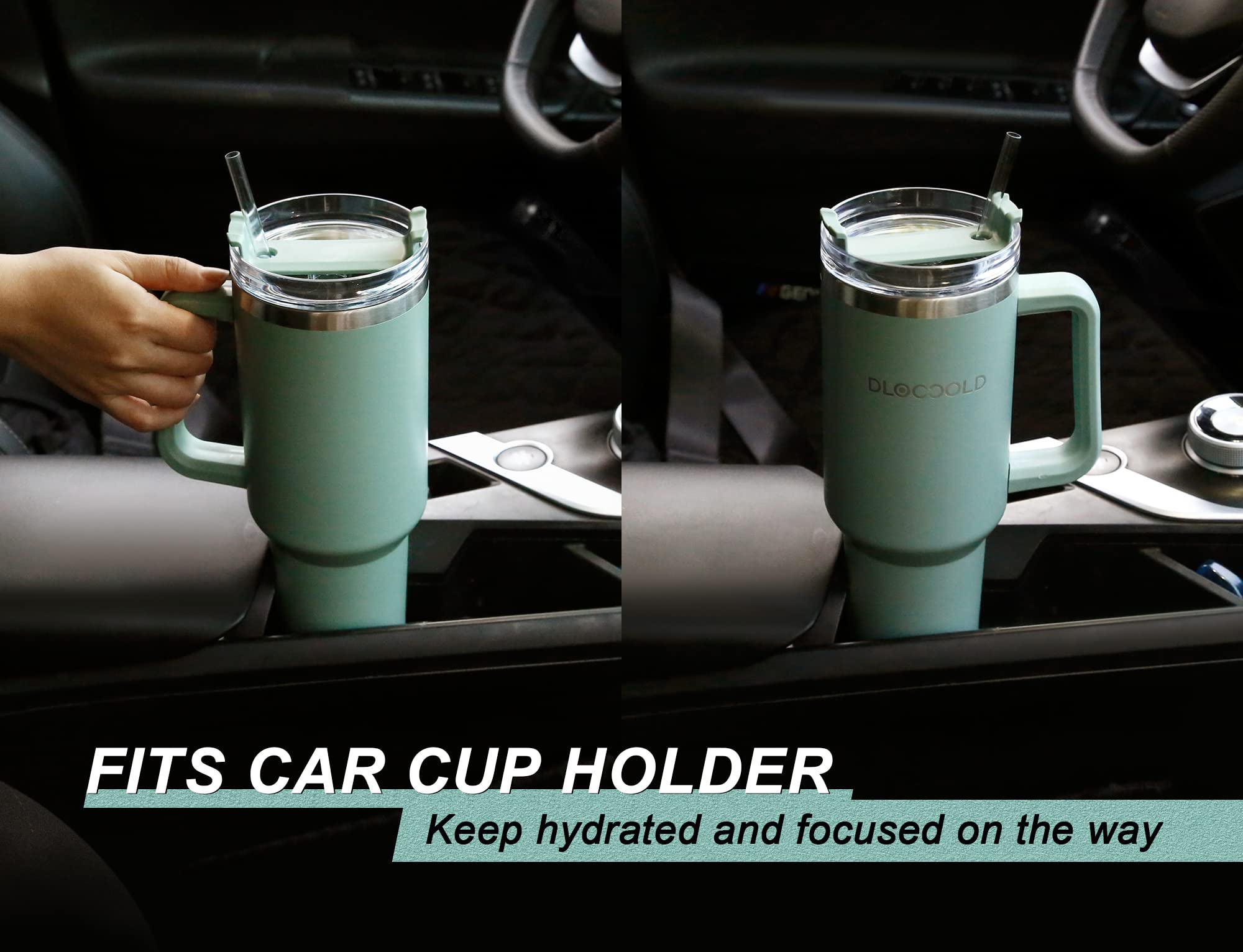 DLOCCOLD 40 oz Tumbler with Handle, Insulated Coffee Tumbler with Lid and Straw, Car Cup Holder Friendly (Aquamarine)