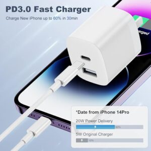 iPhone 14 13 Foldable Dual Port Fast Charger, 2Pack 20W Charger Block with 4Pack 6FT Lightning Cable for iPhone 14 13 12 11 Pro Max/iPad/AirPods