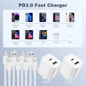 iPhone 14 13 Foldable Dual Port Fast Charger, 2Pack 20W Charger Block with 4Pack 6FT Lightning Cable for iPhone 14 13 12 11 Pro Max/iPad/AirPods