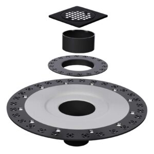 fibetter shower drain kit 4 inch stainless steel grate with vertical 2 inch abs flange for schluter systems kerdi drain - matte black