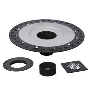 Fibetter Shower Drain Kit 4 Inch Stainless Steel Grate with Vertical 2 Inch ABS Flange for Schluter Systems Kerdi Drain - Matte Black