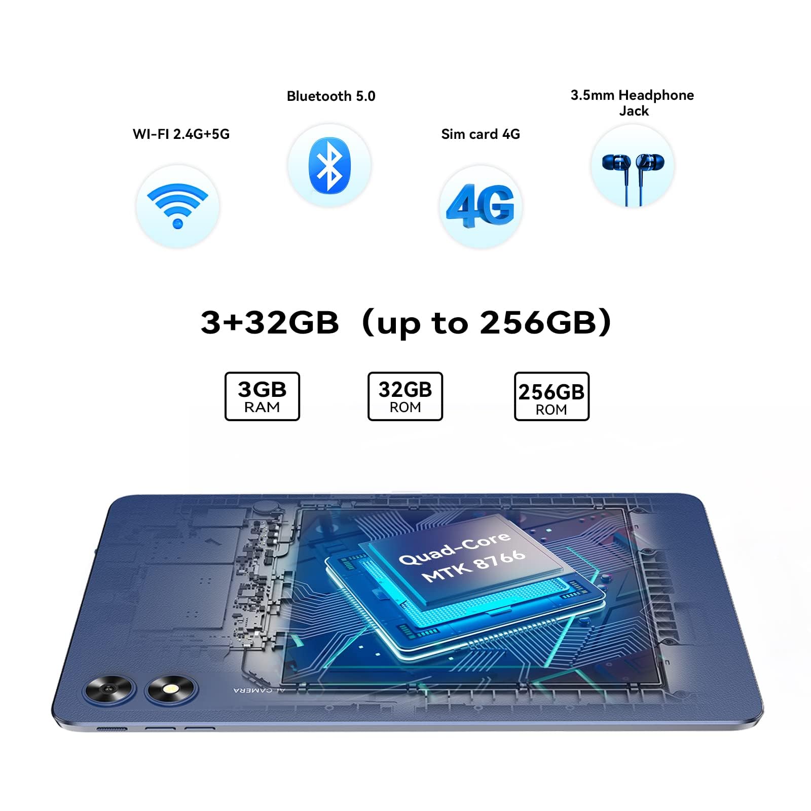 UMIDIGI G3 Tab Android 13 Tablet 2024 with Sim Card Slot, 3GB+32GB 256GB Expand, 2.4/5GHz WiFi, 10.1 inch Tablet with 4* A53-Cortex of 2.0 GHz, 6000mAh, BT, 1280 * 800 Touch Screen, Al Face Unlock