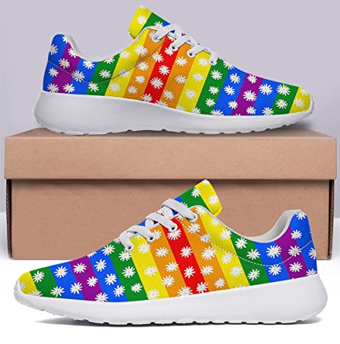 Gay Pride Shoes LGBT Unisex Running Shoe Athletic Casual Tennis Rainbow Sneakers Gift for LGBTQ Support White Size 13