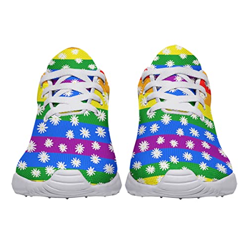 Gay Pride Shoes LGBT Unisex Running Shoe Athletic Casual Tennis Rainbow Sneakers Gift for LGBTQ Support White Size 13