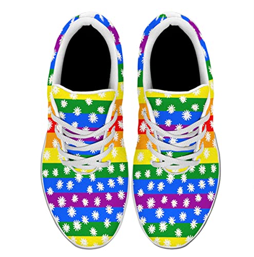 Gay Pride Shoes LGBT Unisex Running Shoe Athletic Casual Tennis Rainbow Sneakers Gift for LGBTQ Support White Size 13