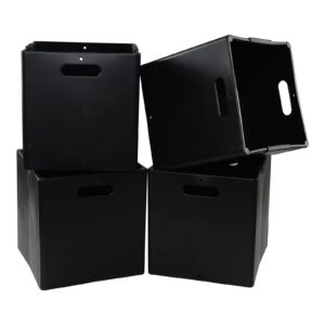 xyskin set of 4 collapsible plastic storage cubes organizer with handles, foldable cube storage baskets, black