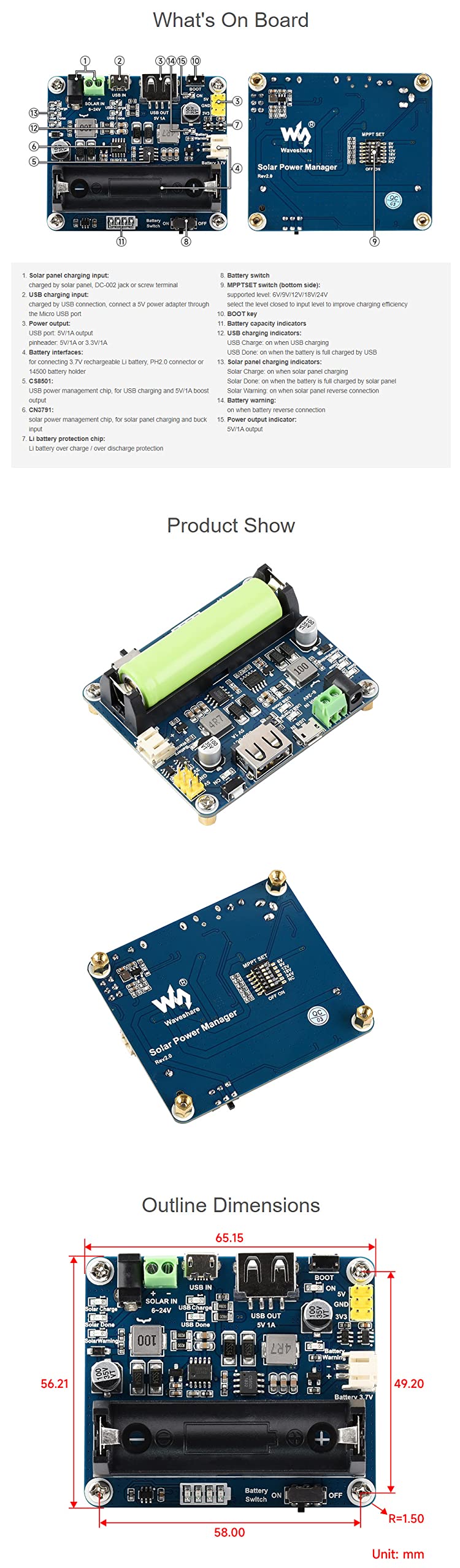 Coolwell Recharged Solar Power Management Module for 6V~24V Solar Panel 5V/1A Or 3.3V/1A Output Solar Panel / USB Connection