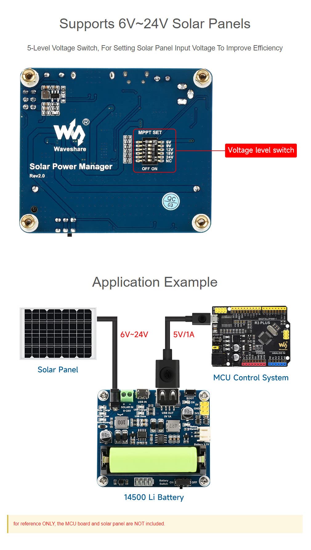 Coolwell Recharged Solar Power Management Module for 6V~24V Solar Panel 5V/1A Or 3.3V/1A Output Solar Panel / USB Connection