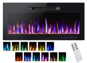 betelnut 40" electric fireplace wall mounted and recessed w/144 combination colors & 5 brightness,750/1500w fireplace heater w/timer,low noise,remote control & touch screen,log set & crystal option