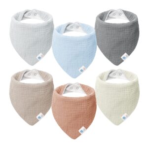 lulumoon muslin baby bandana bibs – cotton drooling bibs for teething baby, 6pack solid colors muslin bandana drool bibs