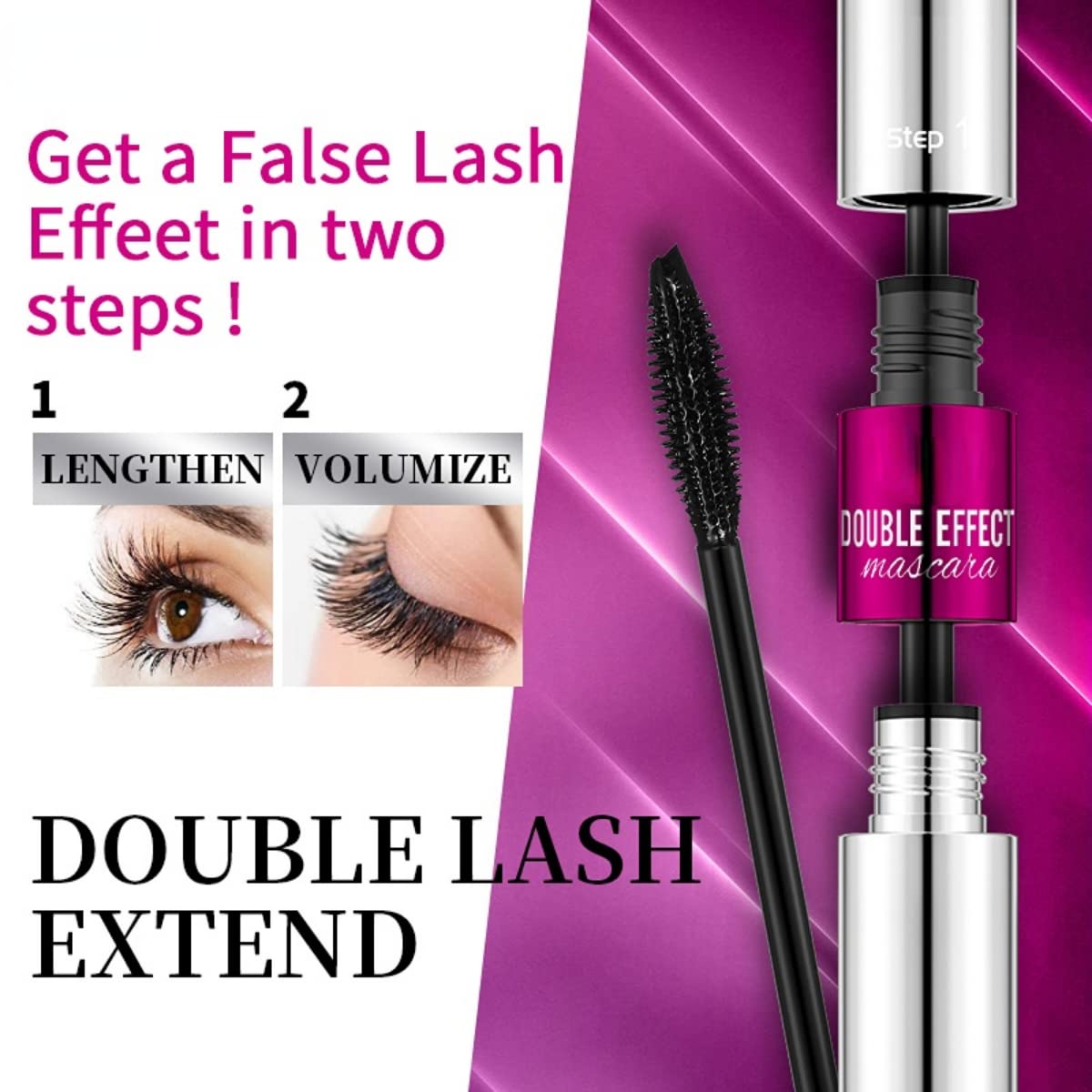 2 in 1 Lash Mascara - 4D Lashes Mascara with black Mascara for 5x Longer Waterproof Wear lasting No Clumping Superstrong (1-1PCS)