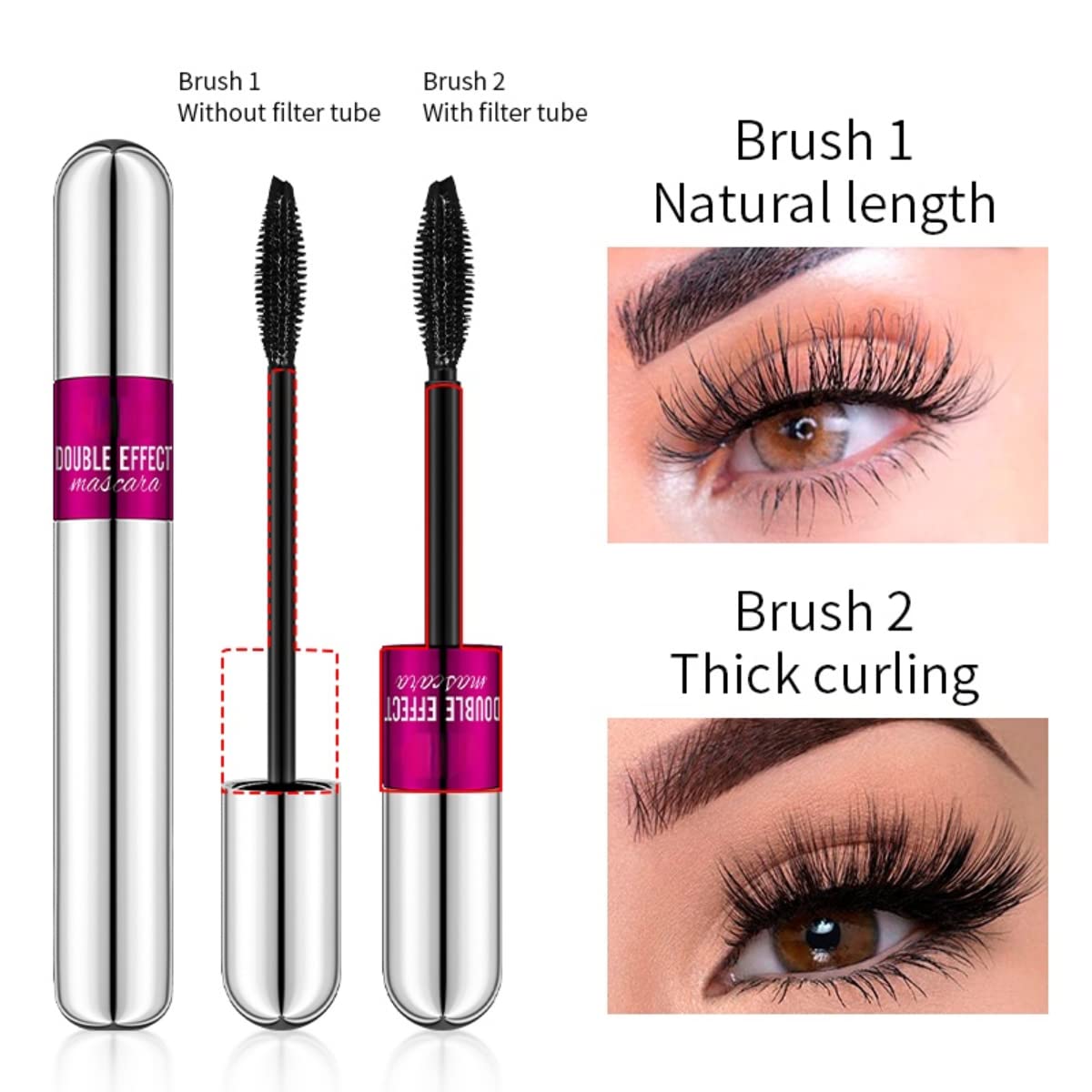 2 in 1 Lash Mascara - 4D Lashes Mascara with black Mascara for 5x Longer Waterproof Wear lasting No Clumping Superstrong (1-1PCS)