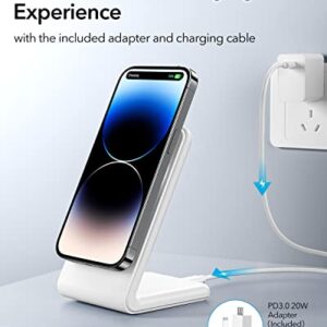 Meifigno Magnetic Wireless Charger for iPhone 15/14/13/12 Series, Fast Charging with PD3.0 20W USB-C Adapter & Charging Cable MagSafe Charger Stand for iPhone 15 14 13 12 Pro Max Plus Mini, White