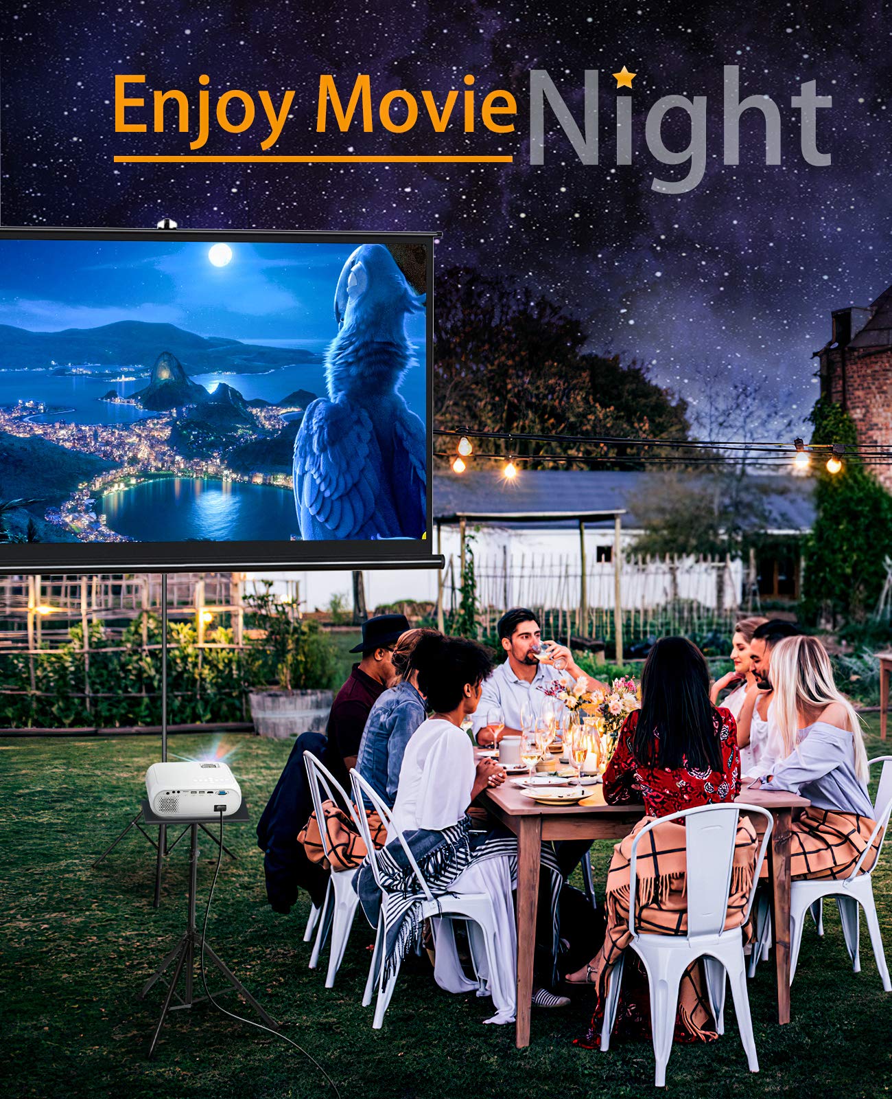 Mini Projector for iPhone, 1080P DVD Projector with Bluetooth and 120 inches Screen, Portable Video Projector for Outdoor Family Movie Night Compatible Phone/HD/Stick/USB,Built in DVD Player Projector