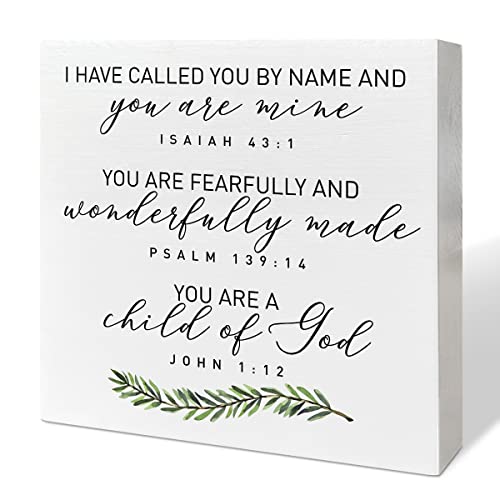 Nursery Desk Wooden Box Sign Decor, Fearfully & Wonderfully Made, Nursery Scripture Decor Newborn Baby Kid Children Room Desk Bible Verse Religious Decoration Baby Shower Christian Baptism Gifts