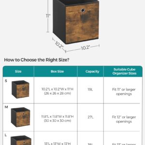 SONGMICS Storage Cubes, Set of 6 Storage Bins with Handles, Foldable Oxford Fabric and Non-Woven Fabric Storage Boxes, 10.2x10.2x11 Inches, Fit Cube Storage Unit, Rustic Brown and Black URFB126B01