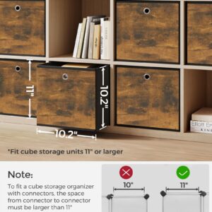 SONGMICS Storage Cubes, Set of 6 Storage Bins with Handles, Foldable Oxford Fabric and Non-Woven Fabric Storage Boxes, 10.2x10.2x11 Inches, Fit Cube Storage Unit, Rustic Brown and Black URFB126B01