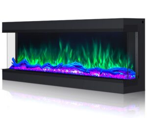 cosmopolitan fireplaces phoenix omnivue series 68 inch 3 sided electric fireplace insert, smart wi-fi wall mount/built-in fireplaces, 251 realistic flames, low noise 3000/1500watt fireplace heater