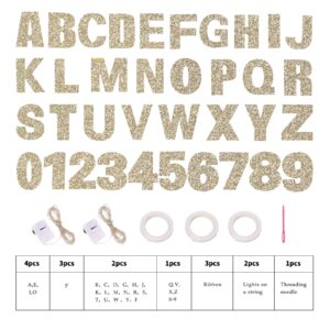 RUBFAC 72pcs DIY Happy Birthday Letters Banner Kit, Glitter Customizable Banner Kit Including 67 Letters and Numbers 3 Rope and 2 Lights, Personalized Banner Wall Decor for Birthday Party