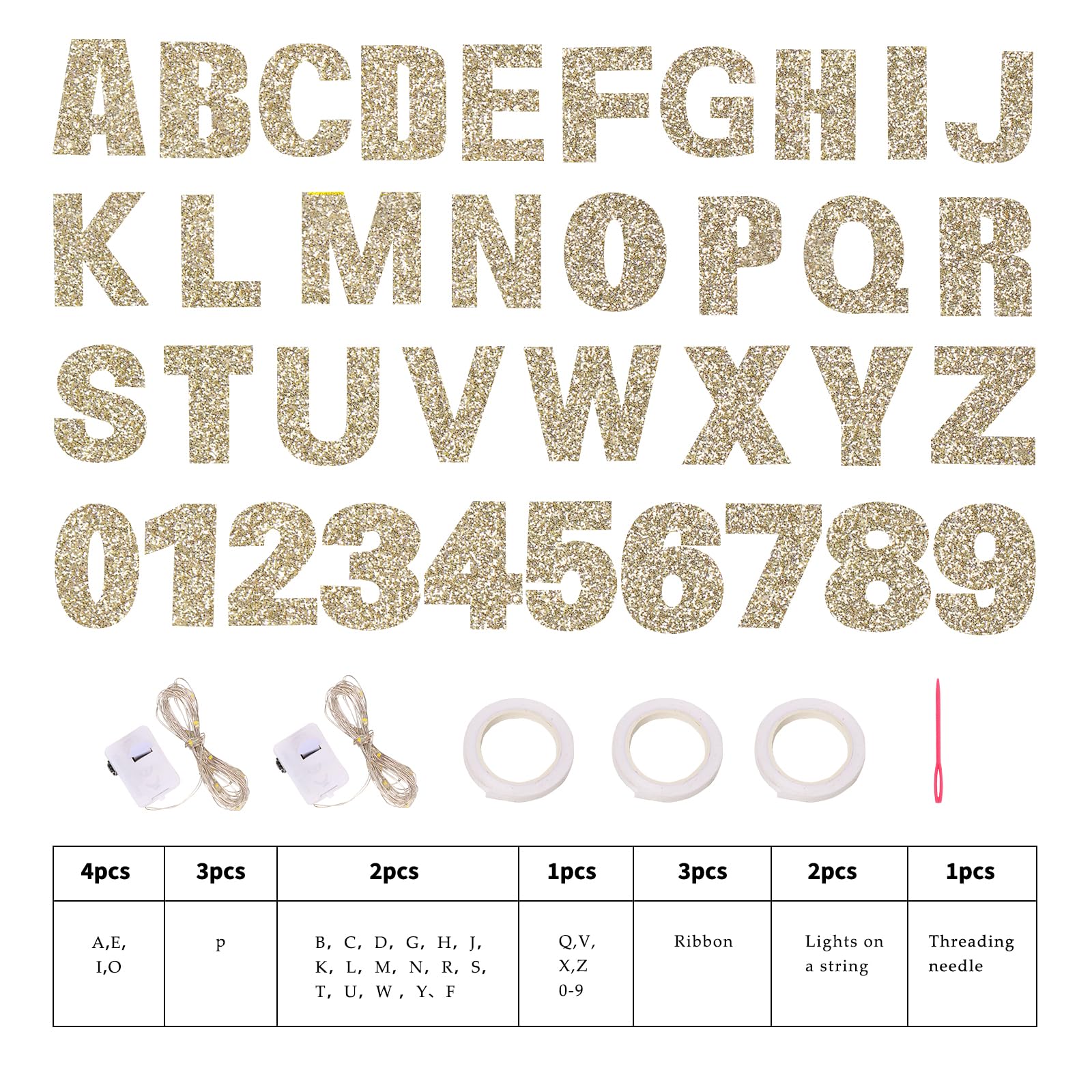 RUBFAC 72pcs DIY Happy Birthday Letters Banner Kit, Glitter Customizable Banner Kit Including 67 Letters and Numbers 3 Rope and 2 Lights, Personalized Banner Wall Decor for Birthday Party