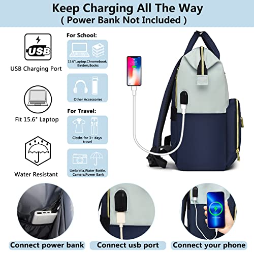 FOCDOD Laptop Backpack Women Work Bag - 15.6 inch with Laptop Compartment Waterproof Professional Travel Backpack Purse with USB Charger for College Teacher Nurse Business Women