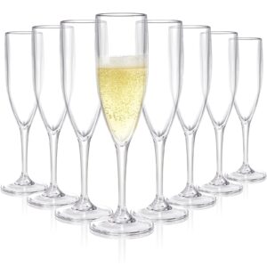 Elsjoy 8 Pack Acrylic Champagne Flutes, 6 Oz Stemmed Champagne Glasses Unbreakable Champagne Coupes, Reusable Champagne Toasting Cups for Wedding, Party, Bar