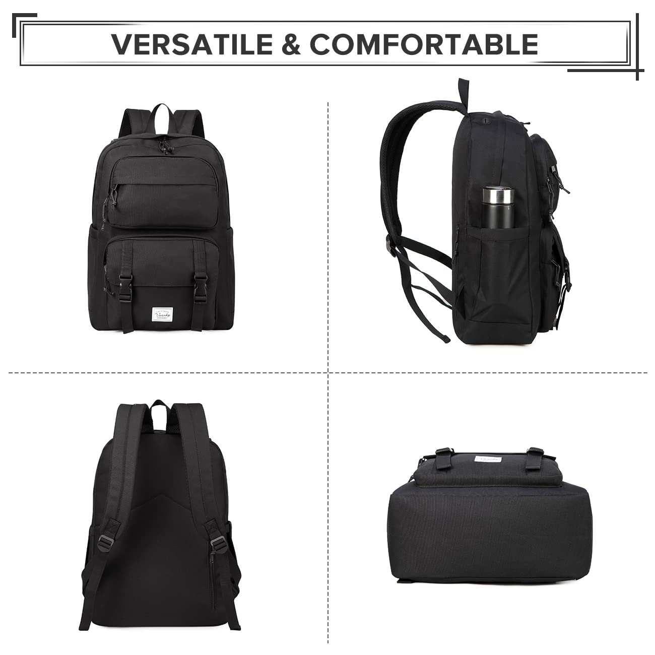 VASCHY Backpack for Men, Unisex Large Fashion Schoolbag Book bag Rucksack for High School/College/Work/Travel/Commuter Black