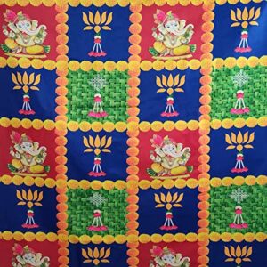 satvik 8x5ft. fabric backdrop for ganpati pooja pujan décor puja cloth backdrop mehndi diwali festival marigold garland lotus floral tulle curtain wedding bridal anniversary baby shower wall banner