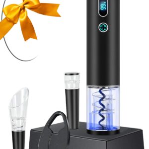 Electric Wine Opener, Higfra Wine Gift Set with Wine Aerator Pourer Vacuum Stoppers and Foil Cutter 4-in-1 Electric Bottle Opener for Home Party Bar Outdoor Wine Lover Christmas Gift-Base Not Included