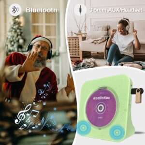 Portable CD Player for Home, Desktop CD Player with Speakers Stereo, Bluetooth, FM Radio, Remote Control, USB and AUX Port, Desktop Vertical Stand, Wired, Green, Gift