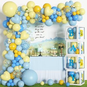 amandir pastel blue and yellow balloon garland arch kit baby boxes with letters(a-z+baby) for winie the poon theme baby shower decorations boy girl birthday wedding gender reveal party supplies