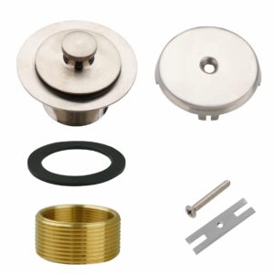 all metal tub drain and overflow kit with single hole overflow faceplate, welsan universal lift & turn bathtub drain kit with fine/coarse thread conversion twist trim kit assembly-brushed nickel