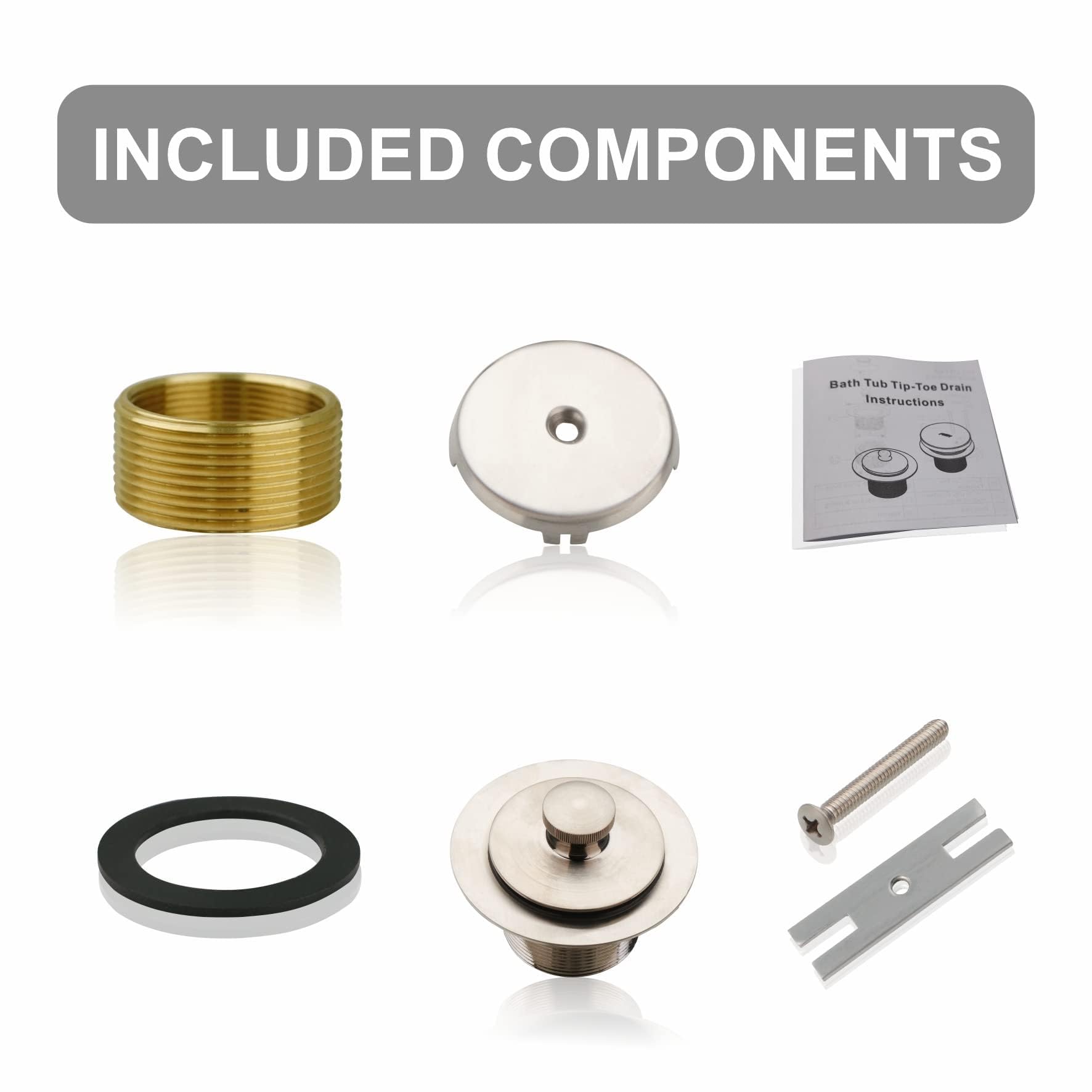 All Metal Tub Drain and Overflow Kit with Single Hole Overflow Faceplate, Welsan Universal Lift & Turn Bathtub Drain Kit with Fine/Coarse Thread Conversion Twist Trim Kit Assembly-Brushed Nickel