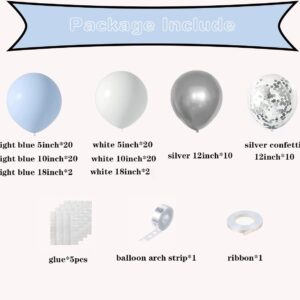 Baby Blue Balloons Arch Kit-Blue Balloon Garland Baby Blue Balloon Arch Kit White Metallic Silver Confetti Balloons for Boys,Baby Shower, Birthday, Anniversary Party Supplies