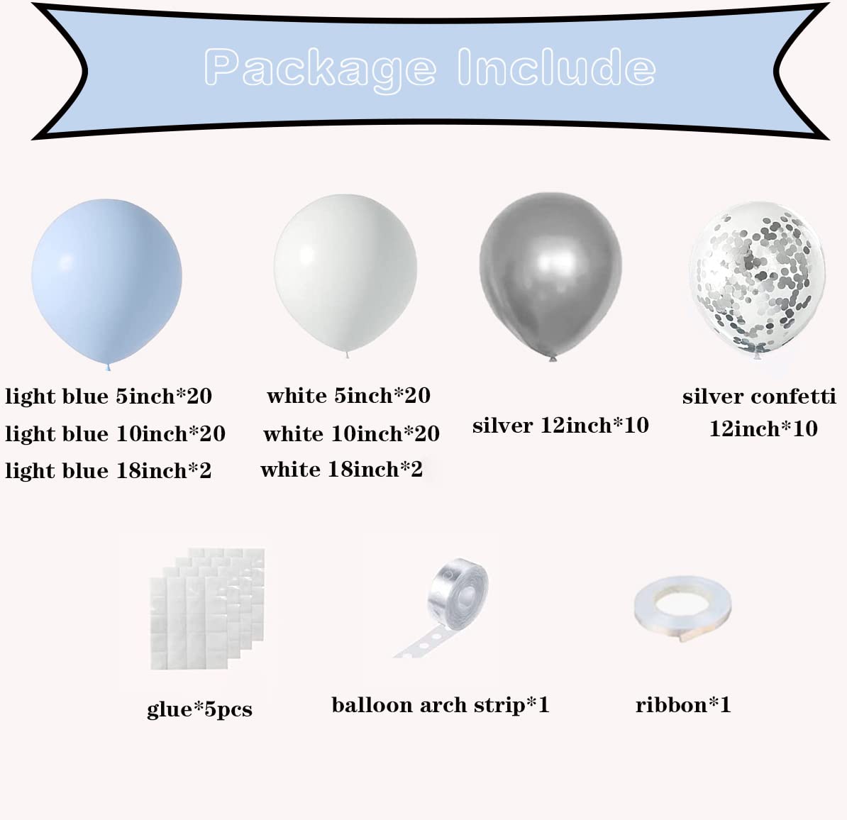 Baby Blue Balloons Arch Kit-Blue Balloon Garland Baby Blue Balloon Arch Kit White Metallic Silver Confetti Balloons for Boys,Baby Shower, Birthday, Anniversary Party Supplies