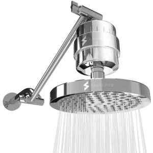 sparkpod high pressure rain shower head with 23 stage filter capsule & 11 inch adjustable shower arm extension - shower filter reduces chlorine for smoother hair & skin (luxury polished chrome)