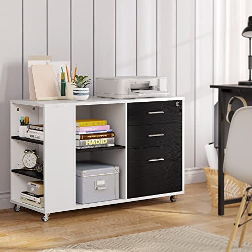 YITAHOME Mobile Wood File Cabinet, 3 Drawer Lateral Filing Cabinet, White