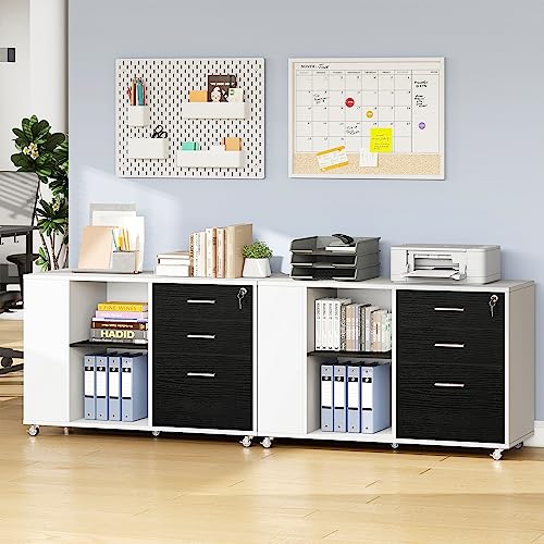 YITAHOME Mobile Wood File Cabinet, 3 Drawer Lateral Filing Cabinet, White