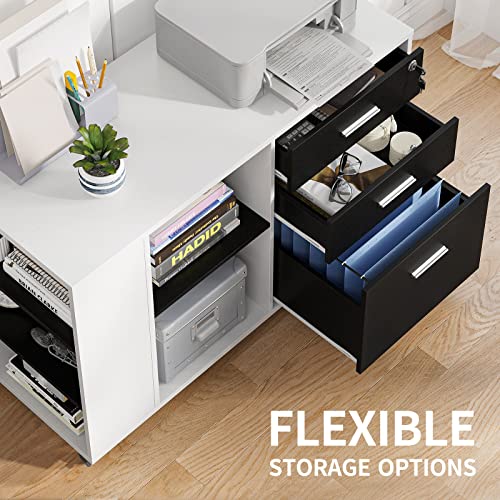 YITAHOME Mobile Wood File Cabinet, 3 Drawer Lateral Filing Cabinet, White