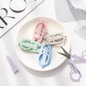 5pcs pastel mini folding scissors with safety cap small telescopic stainless steel scissors portable pokect little travel scissors kids shears tiny cutter for cutting, scrapbooking, crafting, sewing