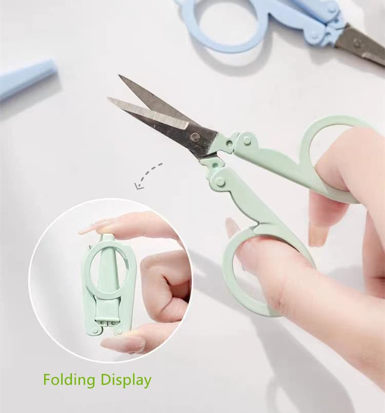 5Pcs Pastel Mini Folding Scissors with Safety Cap Small Telescopic Stainless Steel Scissors Portable Pokect Little Travel Scissors Kids Shears Tiny Cutter for Cutting, Scrapbooking, Crafting, Sewing