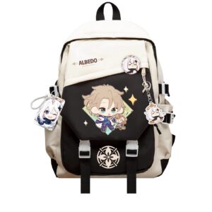 dalicoter genshin impact backpack albedo anime laptop bookbag student backpack 3d print school bags travel backpack with gift