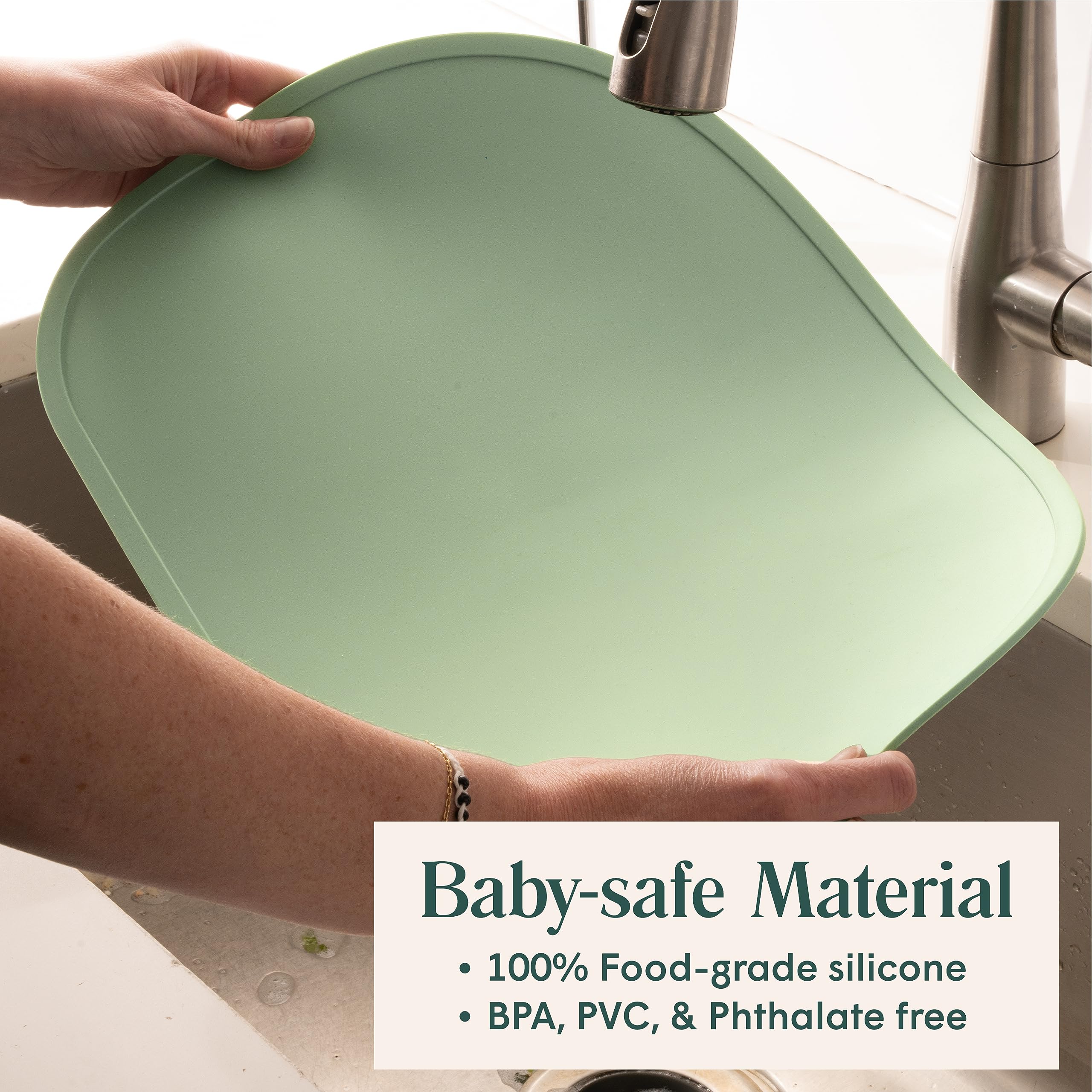 Simka Rose Silicone Baby Placemats That Stick to Table - Silicone Placemats for Toddlers Non Slip with Raised Edges - Kids Placemats for Dining Table Restaurants and Travel - Dishwasher Safe (Sage)