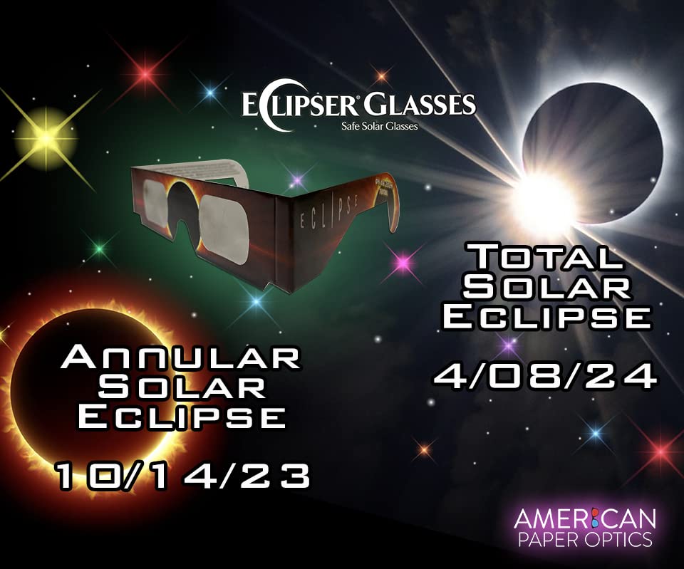 The Eclipser American Paper Optics Glasses - Burning Sun Eclipse Glasses - Eye Protection Glasses for Solar Viewing - Solar Eclipse Glasses for School Science Fairs & Solar Eclipse Viewing - 5 Pack