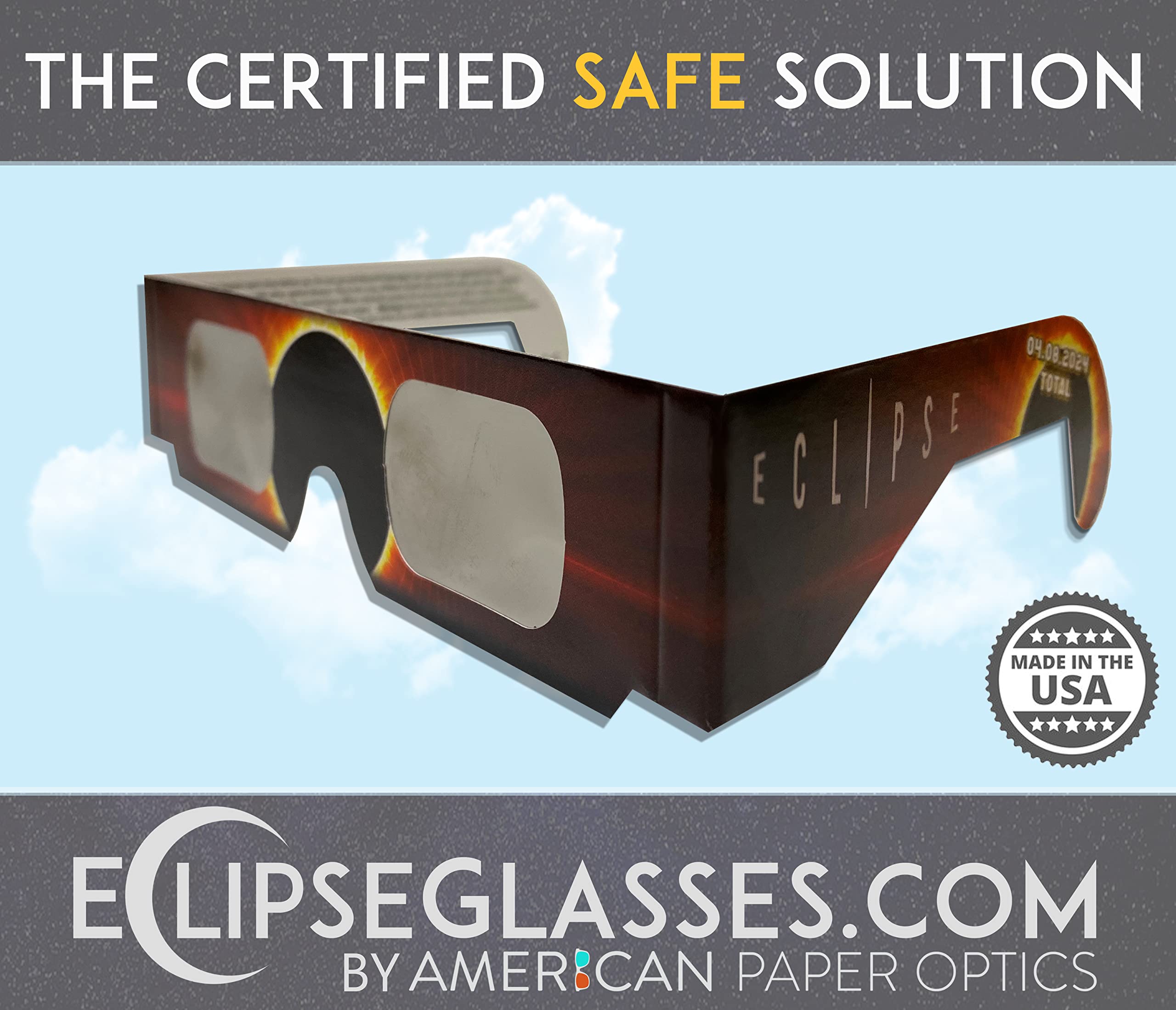 The Eclipser American Paper Optics Glasses - Burning Sun Eclipse Glasses - Eye Protection Glasses for Solar Viewing - Solar Eclipse Glasses for School Science Fairs & Solar Eclipse Viewing - 5 Pack