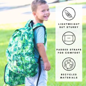 Fenrici Green Backpack and Lunch Box Matching Set for Boys and Girls, School Bag with Laptop Compartment and Insulated Lunch Box, Green Pixel